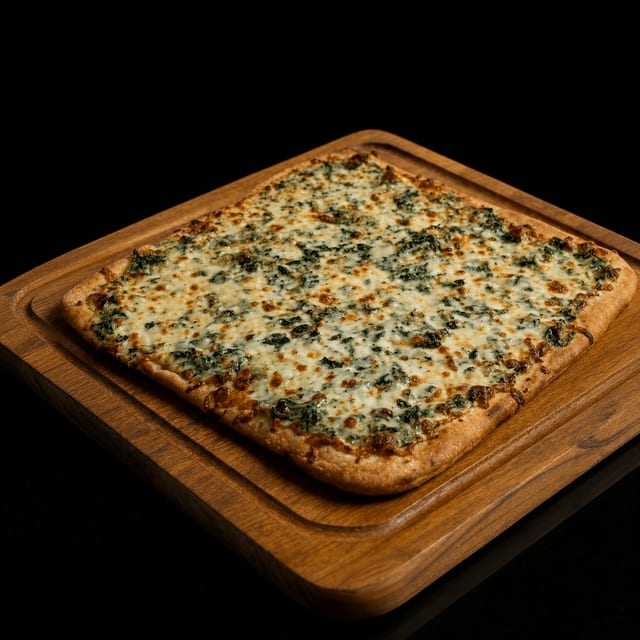 Famous Spinach Florentine Pizza.