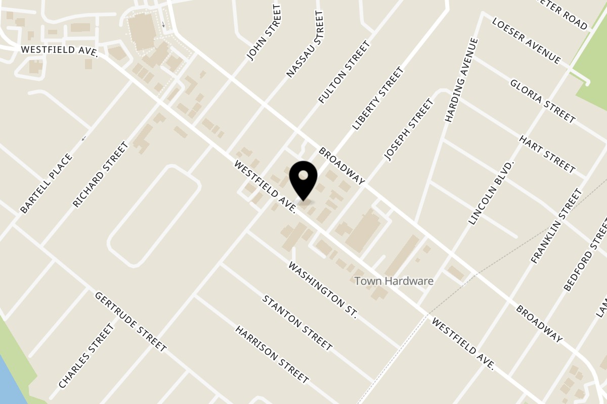 Map showing the location of Pompeii Pizzeria on 72 Westfield Ave in Clark